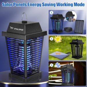 PALONE Solar Bug Zapper 4500V Electric Mosquito Zapper Outdoor Updated Fly Zapper Indoor Rechargeable Mosquito Killer with Solar Panel & Type-C Cable Fly Trap with UV Light for Flies Gnats Moths