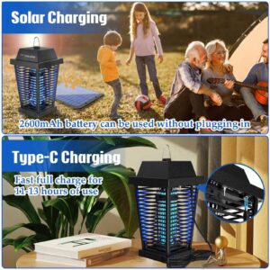 PALONE Solar Bug Zapper 4500V Electric Mosquito Zapper Outdoor Updated Fly Zapper Indoor Rechargeable Mosquito Killer with Solar Panel & Type-C Cable Fly Trap with UV Light for Flies Gnats Moths