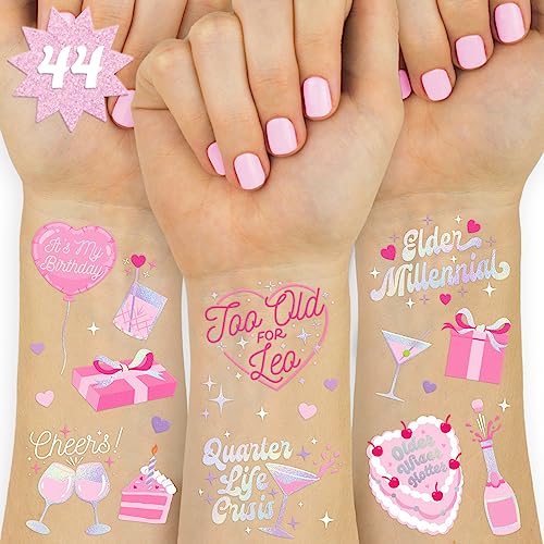 xo, Fetti Elder Millennial Birthday Temporary Tattoos - 44 iridescent styles | Birthday Party Decorations, Fun Birthday Girl Party Favors, HBD, Older Wiser Hotter, 20s, 30s