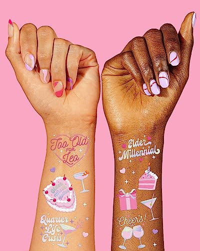 xo, Fetti Elder Millennial Birthday Temporary Tattoos - 44 iridescent styles | Birthday Party Decorations, Fun Birthday Girl Party Favors, HBD, Older Wiser Hotter, 20s, 30s