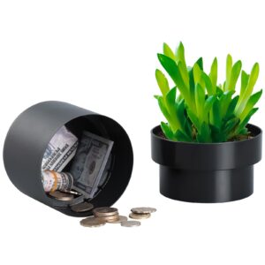 dalmbox flower pot secret hidden safe with key lock, can hide money and valuables, suitable for secret storage, plants not include (black)