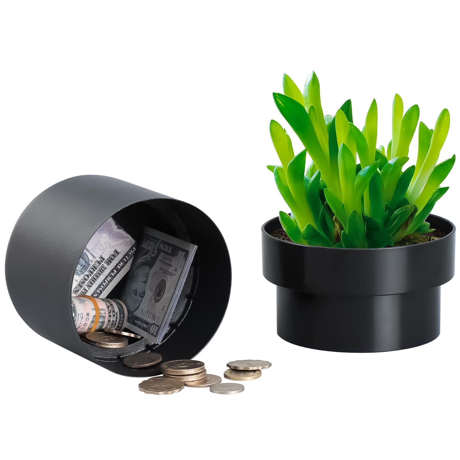 Dalmbox Flower Pot Secret Hidden Safe with Key Lock, Can Hide Money and Valuables, Suitable for Secret Storage, Plants Not Include (Black)