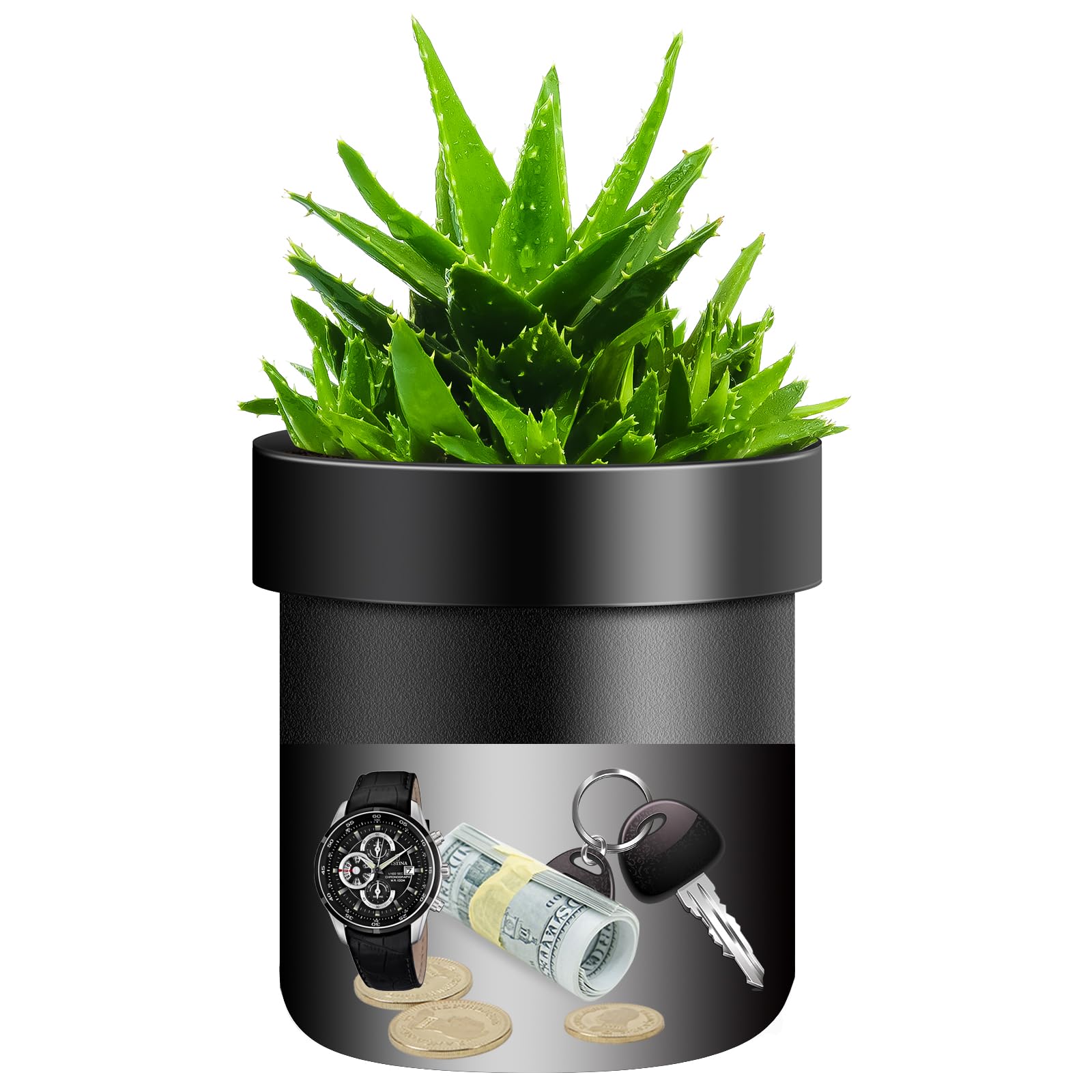 Dalmbox Flower Pot Secret Hidden Safe with Key Lock, Can Hide Money and Valuables, Suitable for Secret Storage, Plants Not Include (Black)