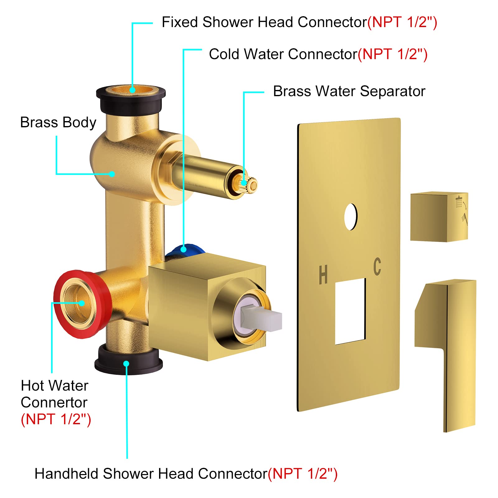 JOMEOO 12 Inch Brushed Gold Shower System, Wall Mounted High Pressure Rain Shower Head with Handheld Sprayer, Bathroom Luxury Gold Shower Head Shower Faucet Set Rough in Valve Body and Trim