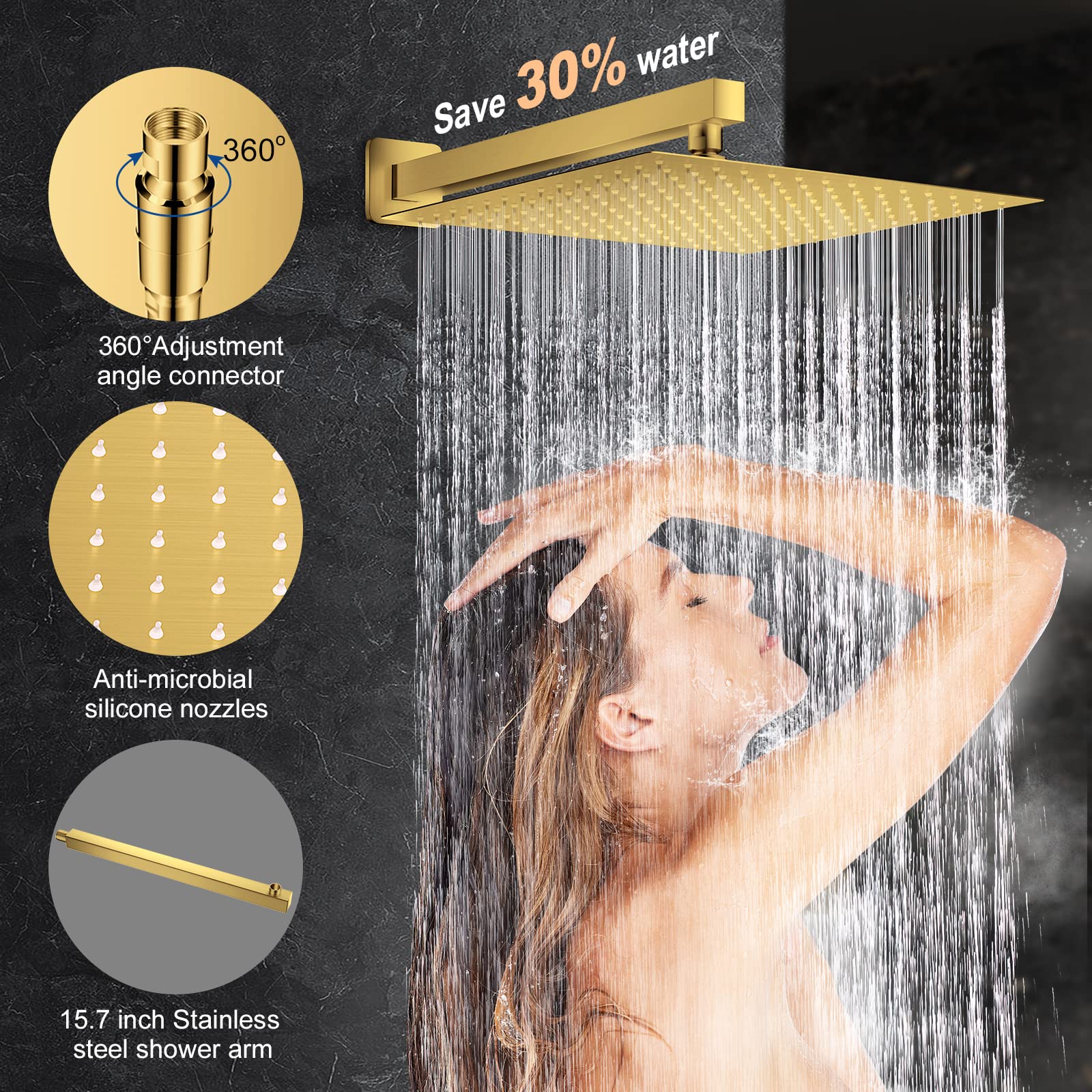 JOMEOO 12 Inch Brushed Gold Shower System, Wall Mounted High Pressure Rain Shower Head with Handheld Sprayer, Bathroom Luxury Gold Shower Head Shower Faucet Set Rough in Valve Body and Trim