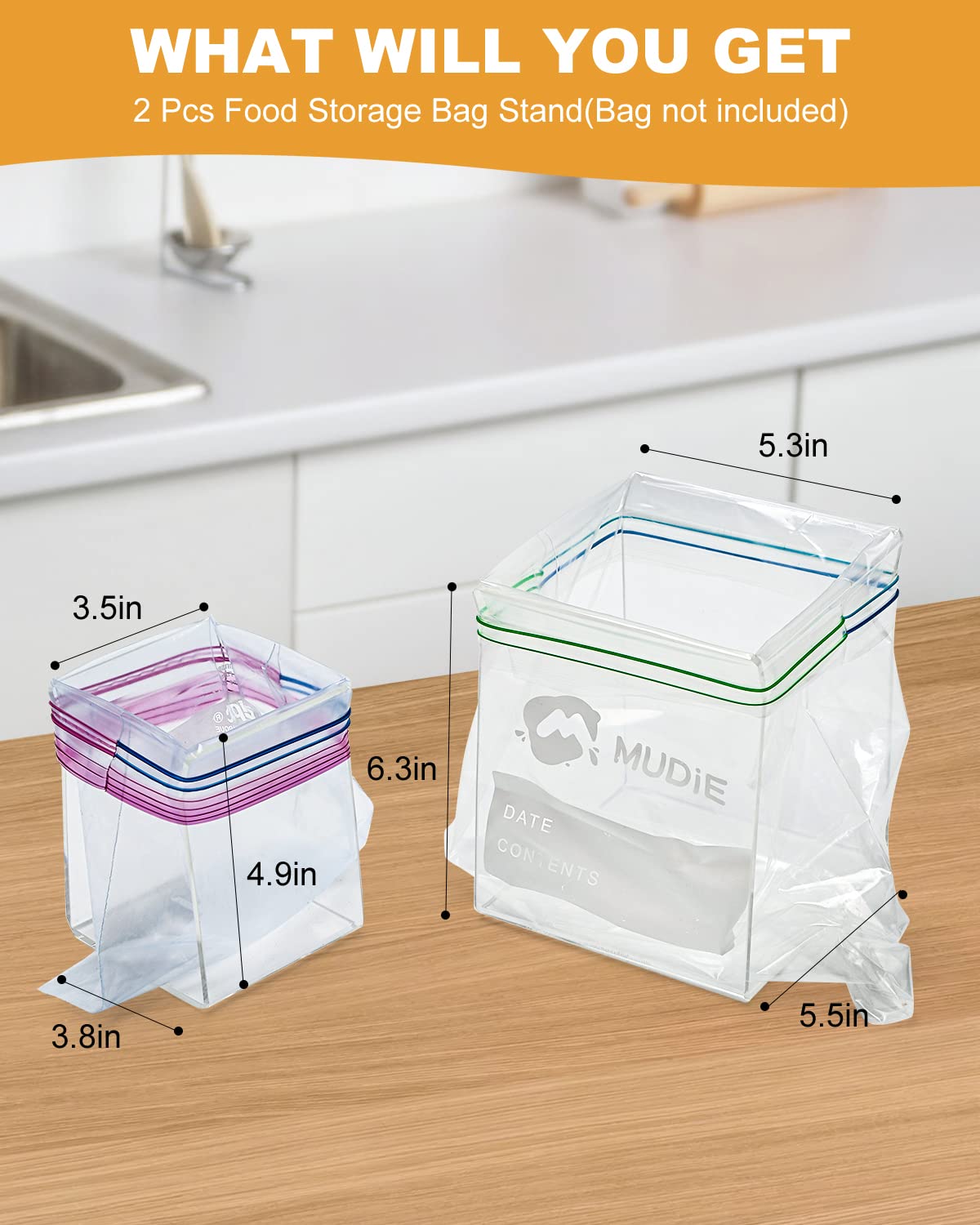 SOGUAOLO Ziplock Bag Holder,Baggy Rack Holder for Food Prep Bag,Food Storage Bag Stand,Hands-Free to Pour Leftovers,Filling Zip Lock Freezer Bag Stand,Comes with both Quart & Gallon Sizes (2 Pack)