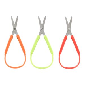 rierdge 3 packs 5.5”/14cm loop scissors, kids grip scissors self adaptive opening handles grip scissors for toddlers preschool, 3 colors (orange, green, red)