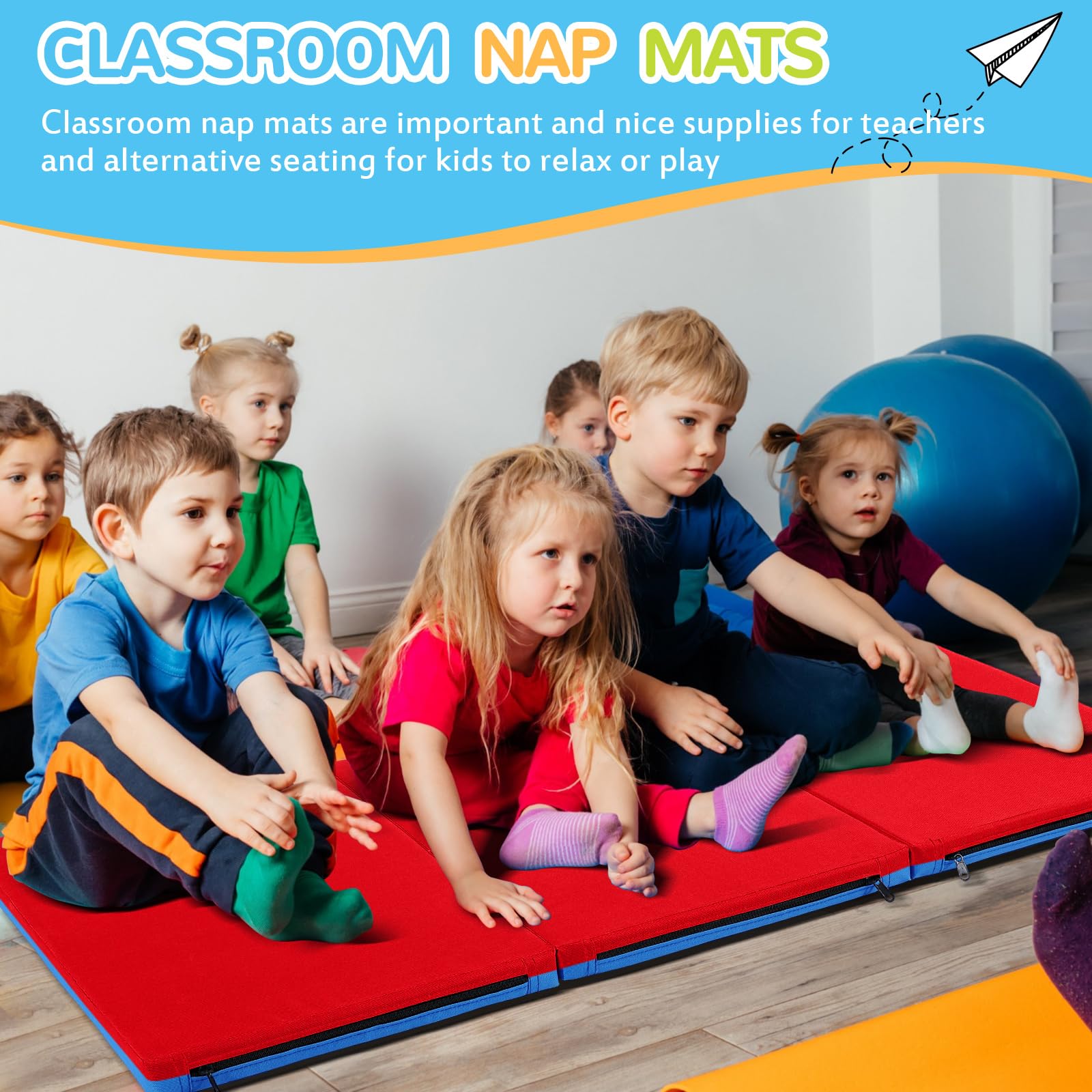 Nuanchu 6 Pack 3 Fold Daycare Nap Mats Preschool Toddler Sleeping Nap Mats Portable Rest Nap Mat Folding Nap Floor Mats with Name Tag for Classroom Furniture Kindergarten Daycare (Red, Blue)