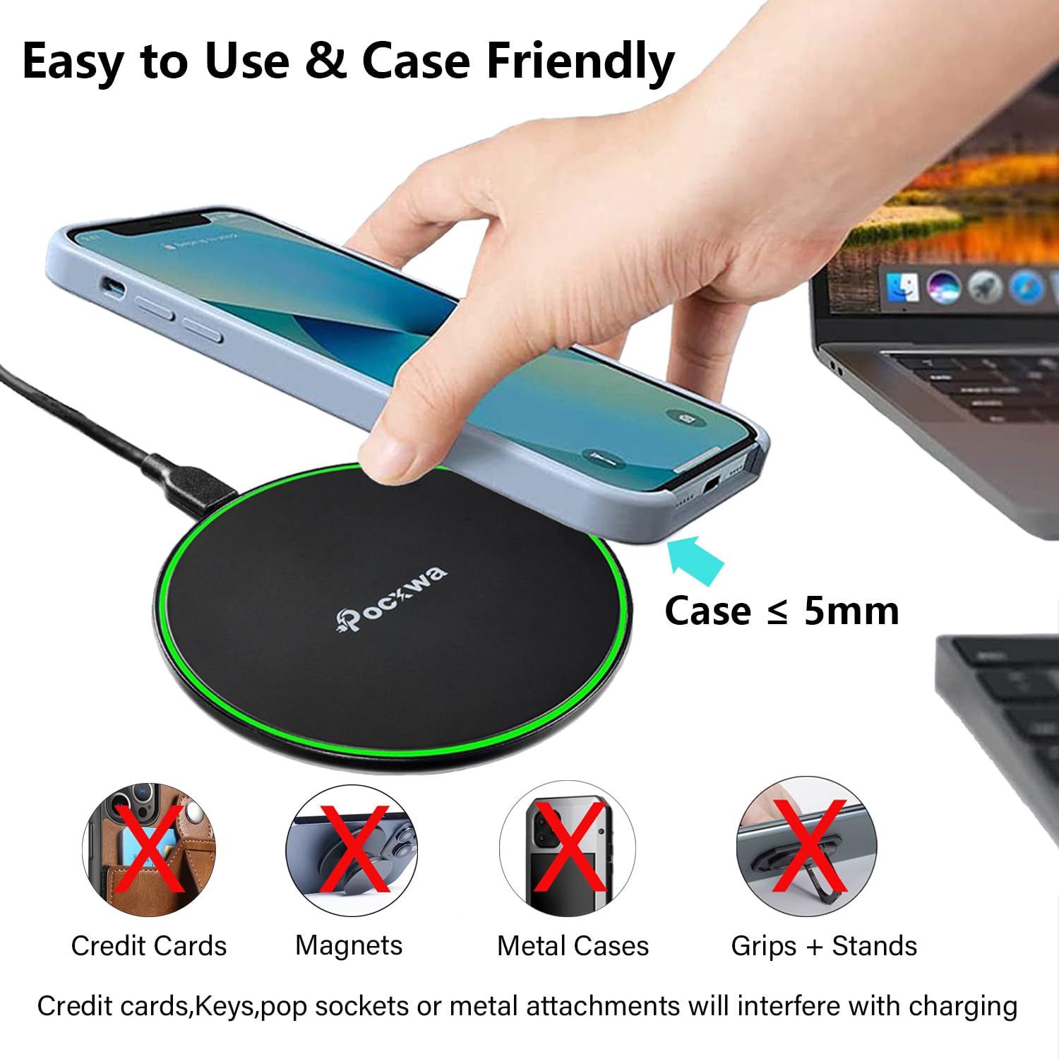 Wireless Charger for Samsung Galaxy S24 Ultra S24+ S23 S23+ S22 S22+ S21 FE S21+ S20 5G S20+ S10 S9 S8 Note 20 10 9 8, iPhone 15 Pro Max 14 Plus 13 Mini 12 11 X XR XS Fast Wireless Charging Pad 2-Pack