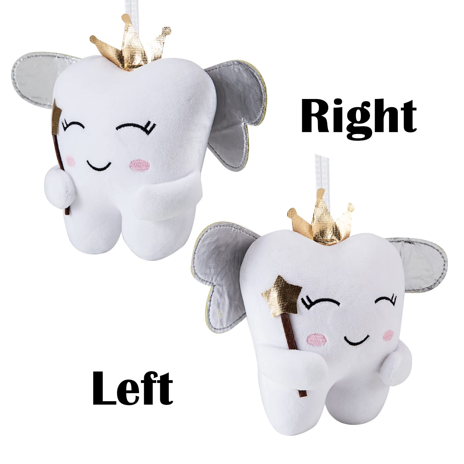 Tooth Fairy Pillow with Shiny Wings Embroidered Tooth Fairy Doll with Pocket Crystal Velvet Tooth Fairy Souvenir Boy Girl Gift (White) (Second Edition)