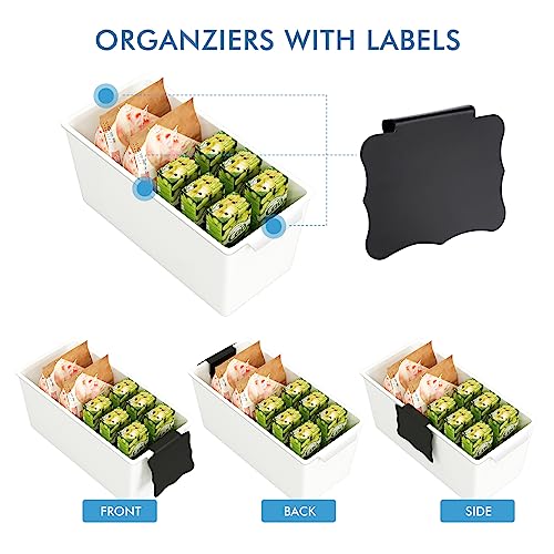 Plastic Storage Bins 6 Pack with Clip Labels & Chalk Marker, Front Handle Design, 11"x5" Pantry Organization and Storage Open Top Baskets for Shelves Closet Cabinet Sink Counter Cupboard Drawer Rridge