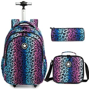 jasminestar rolling backpack for girls 18inch with lunch bag and pencil case, lightweight school bookbags for boys and girls