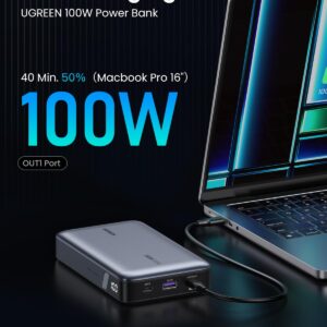 UGREEN 100W 20000mAh Power Bank, Nexode Portable Charger USB C 3-Port PD3.0 Battery Pack Digital Display, for MacBook Pro/Air, iPad, iPhone 15 Pro, Galaxy S24 Ultra, Steam Deck, Dell XPS and More
