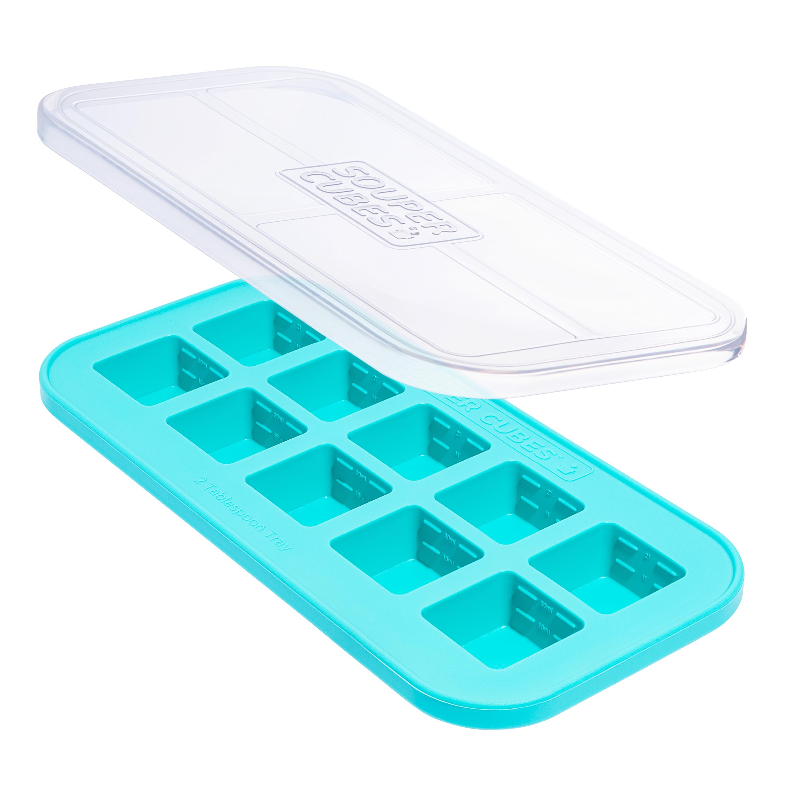 Souper Cubes 2 Tbsp Silicone Freezer Tray With Lid - Easy Meal Prep Container and Kitchen Storage Solution - Silicone Mold for Soup and Food Storage - Aqua – 1-Pack