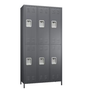 suxxan 6 doors storage locker combination with 12 hooks,industries double tier metal locker for school office gym home employees staff sundries room w35.43*d15.7*h72(dark grey)