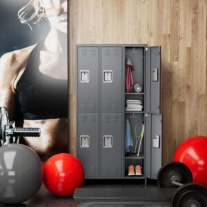 SUXXAN 6 Doors Storage Locker Combination with 12 Hooks,Industries Double Tier Metal Locker for School Office Gym Home Employees Staff Sundries Room W35.43*D15.7*H72(Dark Grey)