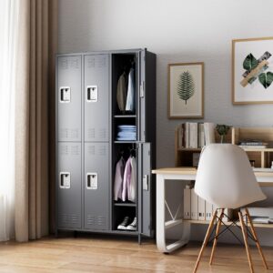 SUXXAN 6 Doors Storage Locker Combination with 12 Hooks,Industries Double Tier Metal Locker for School Office Gym Home Employees Staff Sundries Room W35.43*D15.7*H72(Dark Grey)