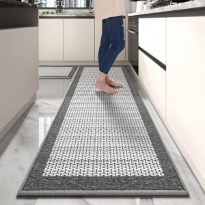 padoor non slip kitchen rugs sets of 2 - extra large 2.5'x6' + 20"x32" runner rugs for kitchen floor non skid washable, absorbent kitchen mat for in front of sink 2 piece grey