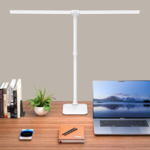 kaulsoue desk lamp architect task dual head modern flexible gooseneck tall dimmable light for home office, 5 color modes,remote control, 1500lm 24w extra bright lighting