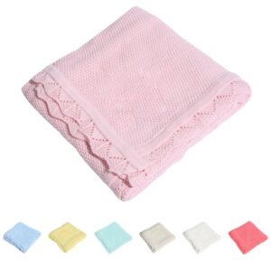 trendstitch 100% cotton baby blanket knit soft warm lace toddler newborn nursery blanket,30 x 40 inches, light pink