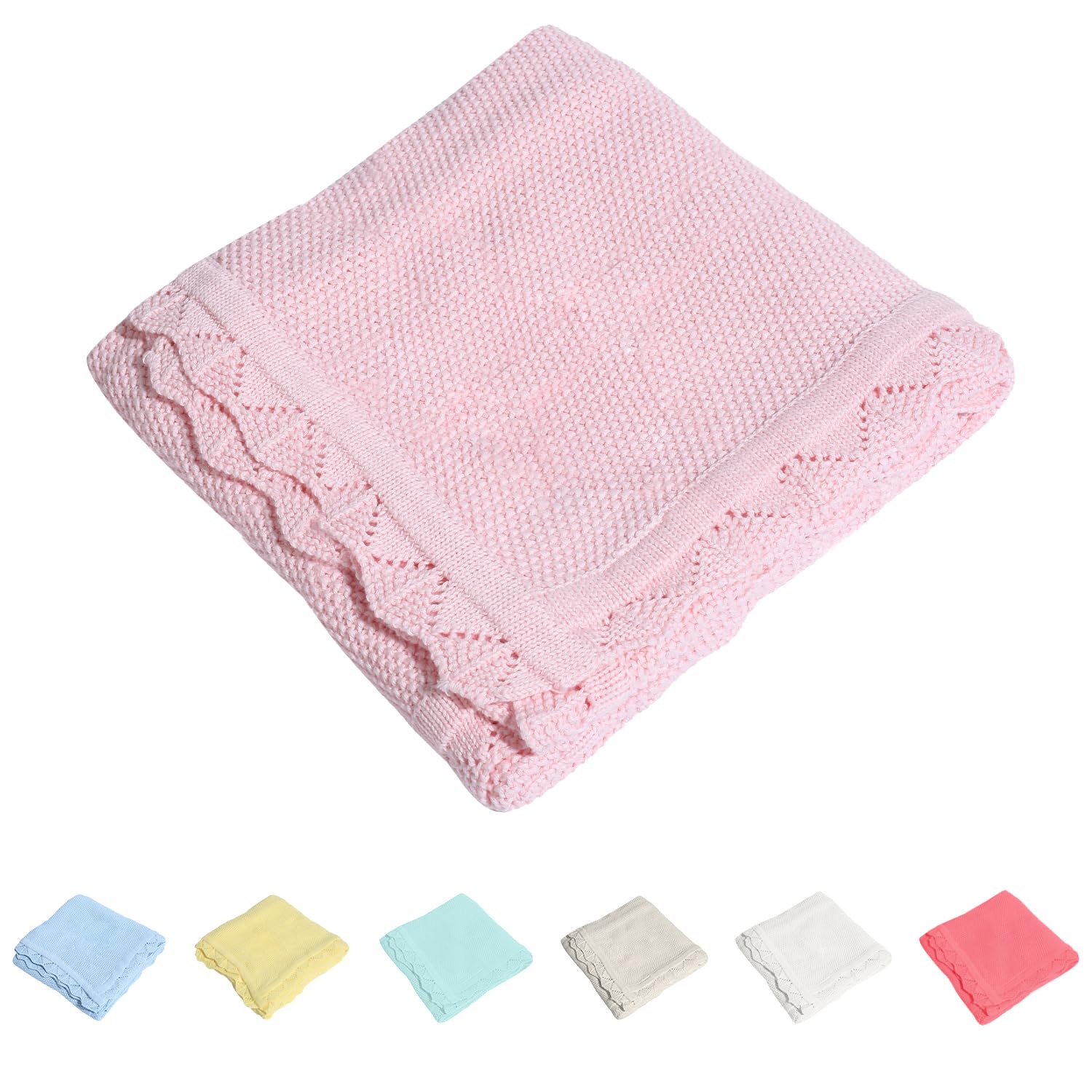 TRENDSTITCH 100% Cotton Baby Blanket Knit Soft Warm Lace Toddler Newborn Nursery Blanket,30 x 40 Inches, Light Pink