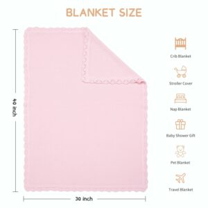 TRENDSTITCH 100% Cotton Baby Blanket Knit Soft Warm Lace Toddler Newborn Nursery Blanket,30 x 40 Inches, Light Pink