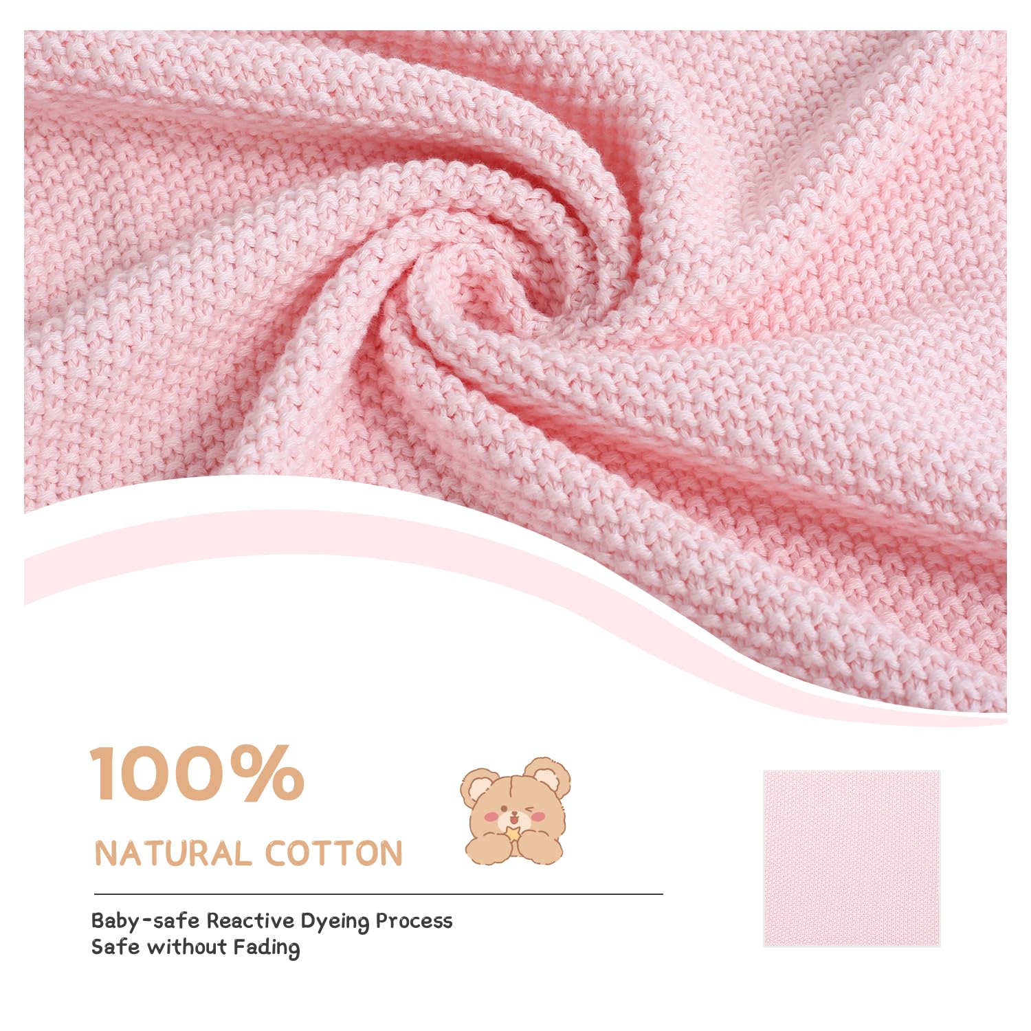 TRENDSTITCH 100% Cotton Baby Blanket Knit Soft Warm Lace Toddler Newborn Nursery Blanket,30 x 40 Inches, Light Pink