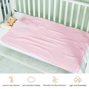 TRENDSTITCH 100% Cotton Baby Blanket Knit Soft Warm Lace Toddler Newborn Nursery Blanket,30 x 40 Inches, Light Pink