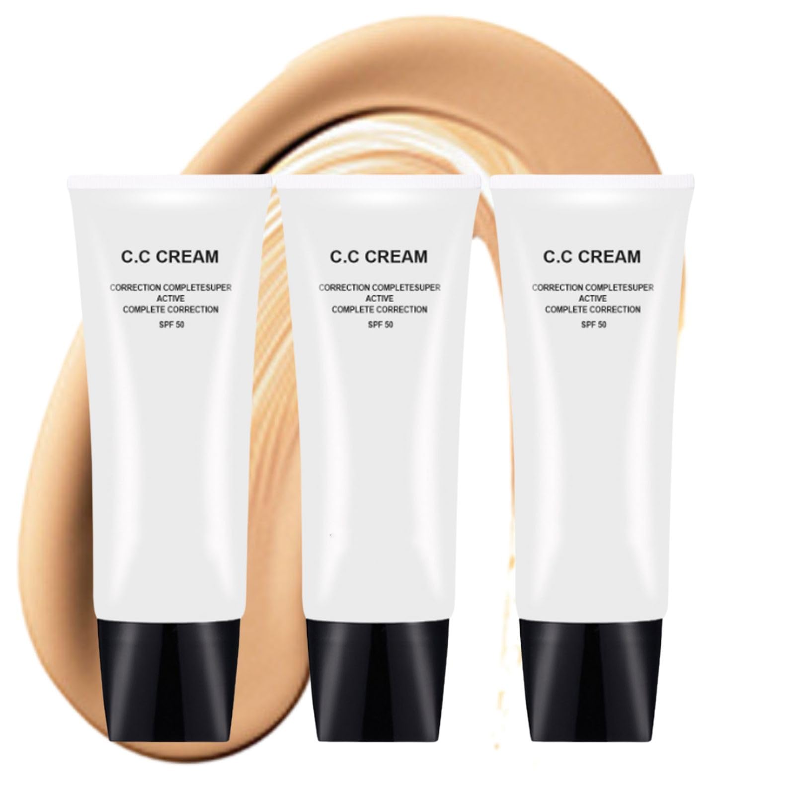 QUAAM 3PCS Skin Tone Adjusting CC Cream SPF 50,Cosmetics CC Cream Face Sunscreen and Foundation,makeup Primer Moisturizing Skin Concealer Brightening Skin Tone