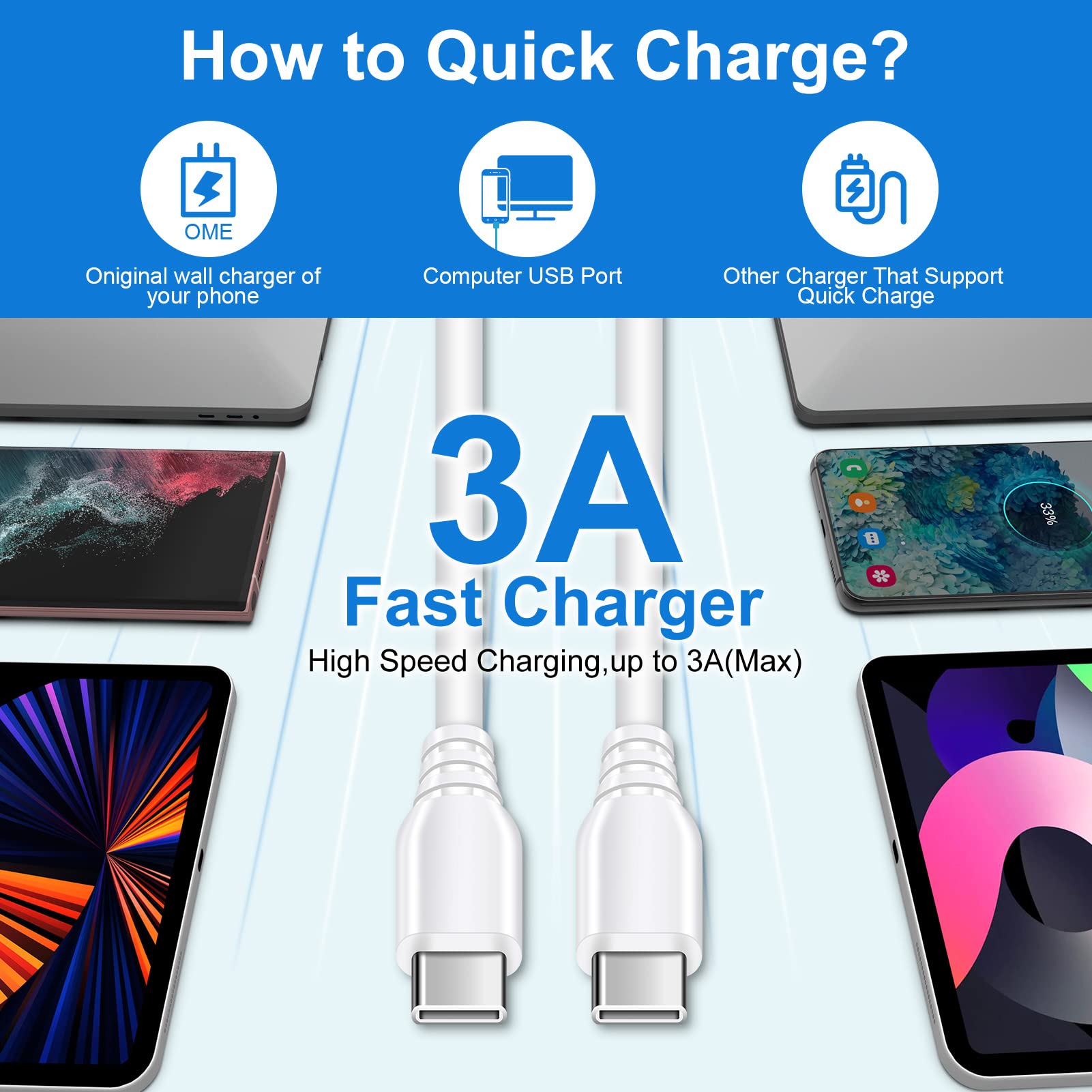 USB C Fast Samsung Charger Box 6ft C to C Cord for Galaxy A14 5G,A15 A25 A13 A54,A24 S24 S23 A03s A53 A23 S22 Ultra S21 S20 A04s Pixel 8 7a 7 Pro 6,20W Wall Android Phone Block Type C Charging Cable