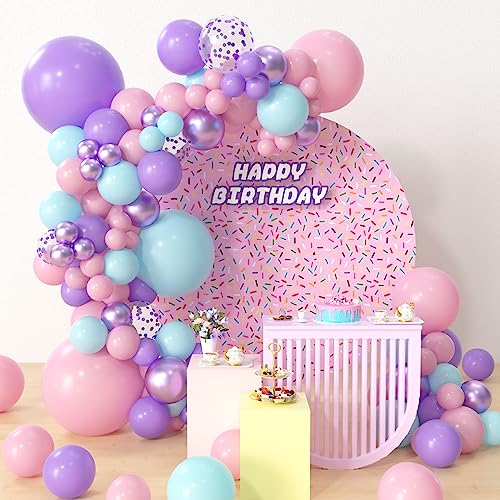 HYOWCH Dollhouse Doll Party Supplies - 114 Pcs Gabbys Theme Balloon Garland Arch Supplies, Pink Purple Teal Balloon Arch For Girls Cat Baby Unicorn Theme Birthday Baby Shower Supplies