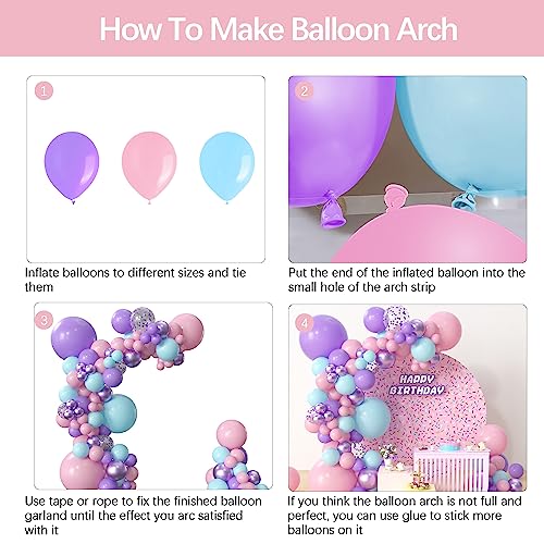 HYOWCH Dollhouse Doll Party Supplies - 114 Pcs Gabbys Theme Balloon Garland Arch Supplies, Pink Purple Teal Balloon Arch For Girls Cat Baby Unicorn Theme Birthday Baby Shower Supplies