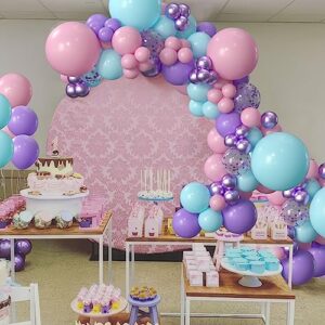 HYOWCH Dollhouse Doll Party Supplies - 114 Pcs Gabbys Theme Balloon Garland Arch Supplies, Pink Purple Teal Balloon Arch For Girls Cat Baby Unicorn Theme Birthday Baby Shower Supplies