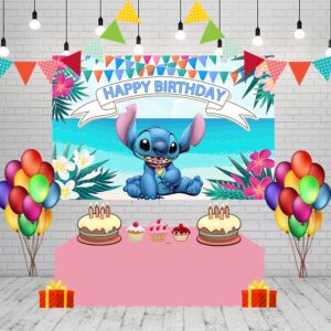 Hawaiian Aloha Backdrops for Photography Stitch Theme Banner for Lilo and Stitch Theme Party Decorations Supplies 5x3ft