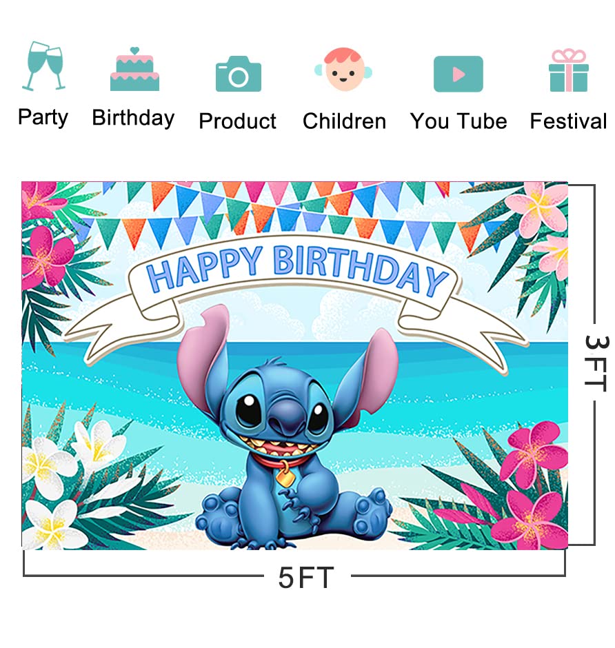 Hawaiian Aloha Backdrops for Photography Stitch Theme Banner for Lilo and Stitch Theme Party Decorations Supplies 5x3ft