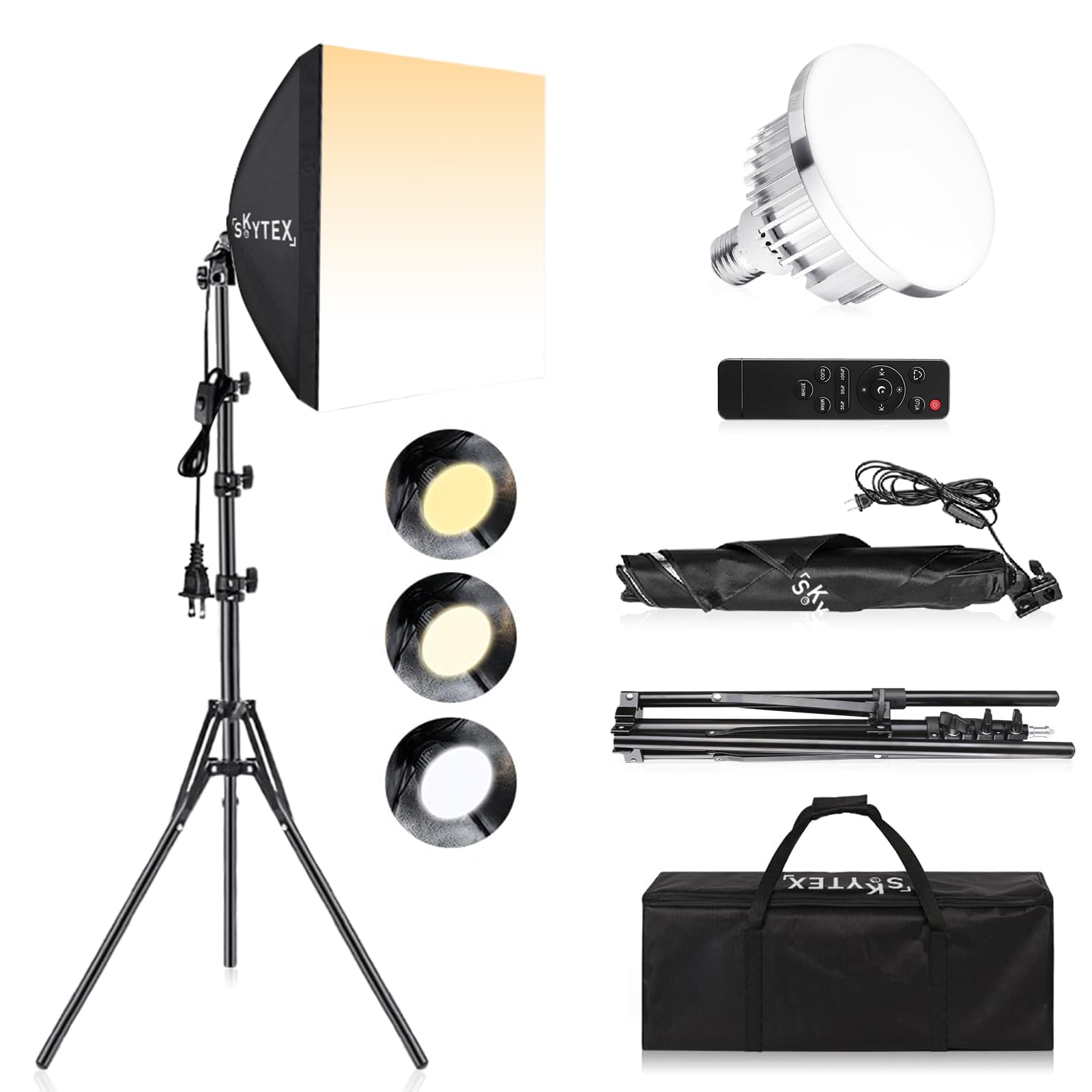 Softbox Lighting Kit, Skytex 16x16in Soft Box | 85W 2700-6400K E27 LED Bulb, Continuous Photography Lighting Kit Photo Studio Light Equipment for Camera Shooting, Video Recording