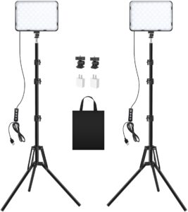 2 pack photography video lighting kit, led video light with 62'' tripod stand, tinpops 2500-8500k studio streaming lighting for video recording live game podcast youtube portrait photo shooting