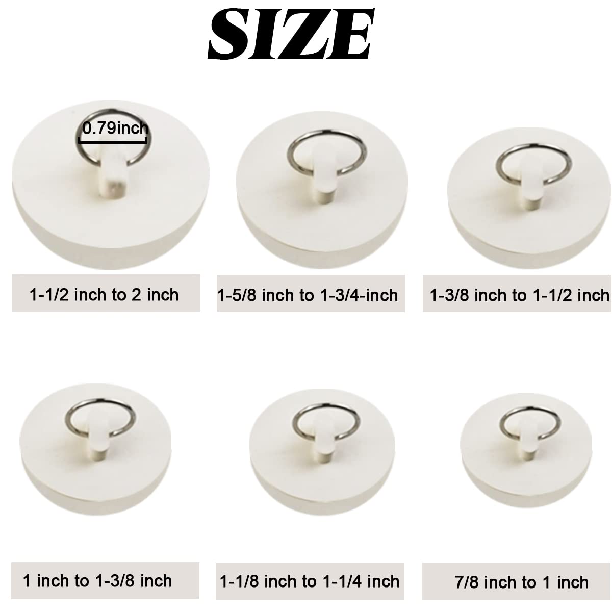 NSBELL 12PCS Rubber Sink Stopper, Drain Stopper Bath Tub Stopper with Pull Ring, Kitchen Drain Plug Sink Plug, Bathroom Bath Plugs, 6 Sizes