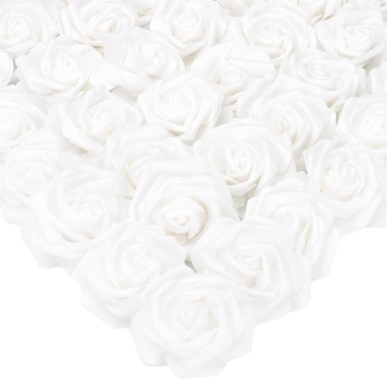 Yastouay 50Pcs 3.5inch Foam Rose Heads White Artificial Flowers Bulk Foam Roses Stemless Fake Rose Heads for DIY, Baby Shower Cake Decor Home Wedding Decoration