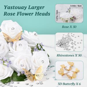 Yastouay 50Pcs 3.5inch Foam Rose Heads White Artificial Flowers Bulk Foam Roses Stemless Fake Rose Heads for DIY, Baby Shower Cake Decor Home Wedding Decoration