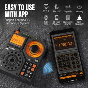 Raddy RF320 APP Control Shortwave Radio, AIR/FM/AM/VHF/SW/WB Receiver, Portable Radio Rechargeable w/ 9.85 Ft Wire Antenna