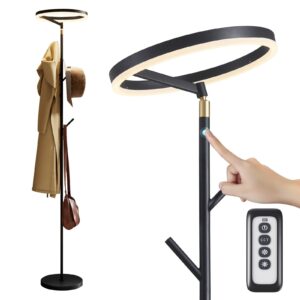 rdzoko innovative floor lamp, floor lamps for living room with coat rack, floor lamps with stepless adjust color temperatures & brightness, remote control and touch control