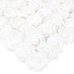 yastouay 110pcs 3.5inch foam rose heads white artificial flowers bulk foam roses stemless fake rose heads for diy, baby shower cake decor home wedding decoration