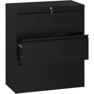 yitahome 2 drawer lateral file cabinet, stainless steel wide lateral file cabinet with lock, metal filing storage cabinet for legal/letter a4 size, assembly required，office organizer (black)