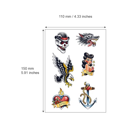 SanerLian Anchor Skull Swallow Temporary Tattoo Sticker Waterproof Adult Men Women Hand Arm Shoulder Body Art 15X11cm Set of 4 (SF200)