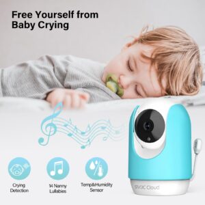 SV3C Indoor Security Camera 2K Pan/Tilt Wireless WiFi Pet Camera Temp & Humidity Cry Noise and Motion Detection, Two Way Audio 2.4G Baby Monitor IR Night Vision Compatible with Alexa