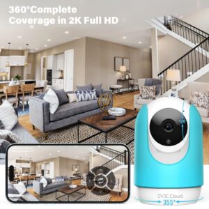 SV3C Indoor Security Camera 2K Pan/Tilt Wireless WiFi Pet Camera Temp & Humidity Cry Noise and Motion Detection, Two Way Audio 2.4G Baby Monitor IR Night Vision Compatible with Alexa