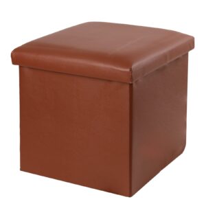 no more tag storage ottoman cube, faux leather folding storage ottoman 15 inches small ottoman with storage, ottoman foot rest for bedroom living room, brown