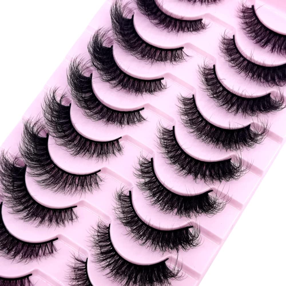 HBZGTLAD New 10 Pairs 3D Mink Lashes False Eyelashes Handmade Wispy Fluffy Long Lashes Natural Eye Makeup Tools Eye Lashes(6D46)