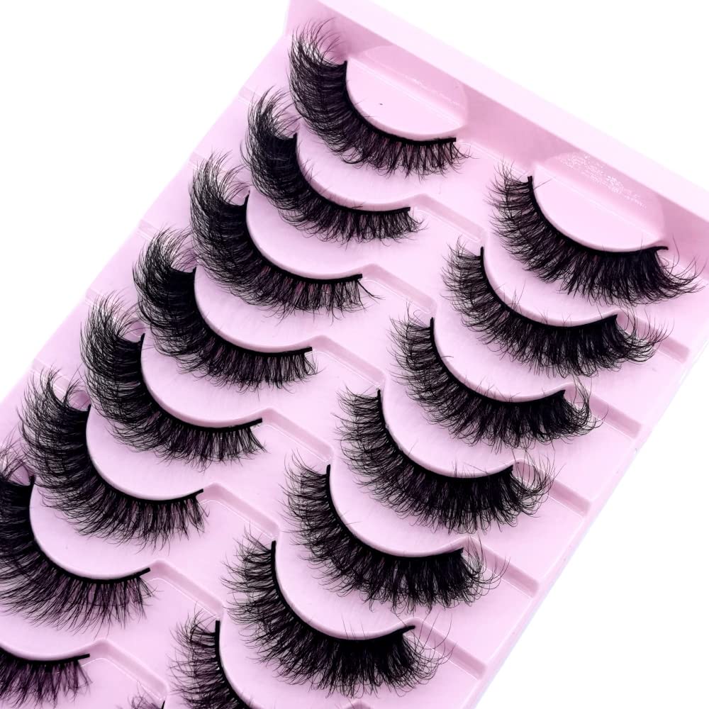 HBZGTLAD New 10 Pairs 3D Mink Lashes False Eyelashes Handmade Wispy Fluffy Long Lashes Natural Eye Makeup Tools Eye Lashes(6D46)